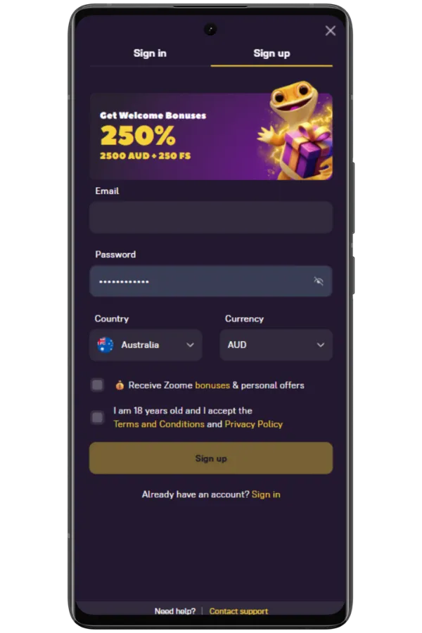 Enter details and accept terms